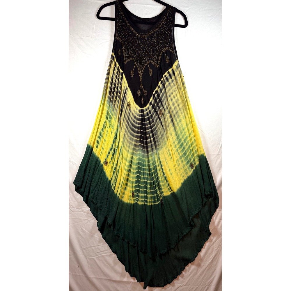 Revue Womens Tie Dye High/low Hem Maxi‎ Dress Gold Glitter Embroidered One Size